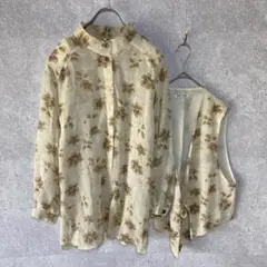 ROSACE（11）シャツ＊ベスト＊2点セット＊花柄総柄＊透け感＊裏地＊