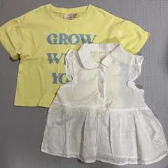 半袖Tシャツ ブラウス トップス90cm ノースリーブ 黄色 白 ハート セット