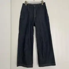 P00858 無印良品　ブラック　アンクルデニム ワイドレッグ　パンツ　M