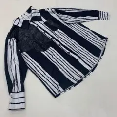 Hvales シャツ 白黒 ストライプ 長袖 フェイクレザー 斜めポケット F