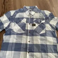G-STAR RAW 半袖シャツ Lサイズ 青と白チェック