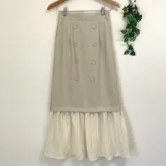 異素材 フリル ロングスカート ナチュラル ガーリー フェミニン ロリータ