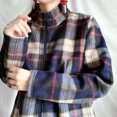 古着フリース ジャケット 90s レトロ チェック柄 アート レディース 長袖