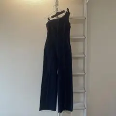 MOUSSY ダークブルー ワンショルダー デニムジャンプスーツ　サロペット