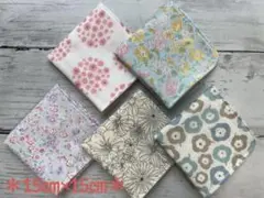 ダブルガーゼ＊ハンカチ＊ハンドメイド　花柄15② 5枚セット