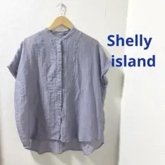 シェリーアイランド　ブラウス　シアー　フレンチスリーブ　バンドカラー　透け感