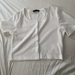 ホワイトリブ編みクロップドTシャツ 半袖