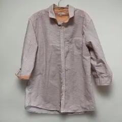 Piste ストライプ 七部袖　シャツ　LL ゆったりサイズ　オレンジ　明るめ
