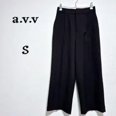 【a.v.v】 タックワイドパンツ ブラック スラックス 大人カジュアル　S