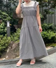 majesticlegon ショルダーリボン ギンガムチェック ロングワンピース