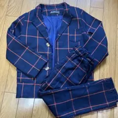 キッズ　ネイビーオレンジ　チェックスーツ