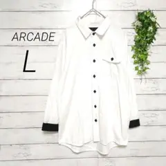 アーケード　ARCADA 　長袖カジュアルシャツ　 L　ホワイト　ポケット付き