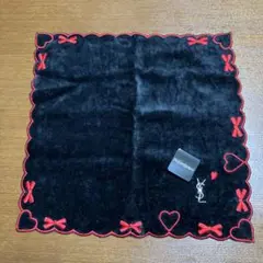 YSL 黒 リボン ハート タオルハンカチ