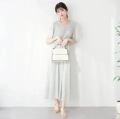 フレアスリーブお上品ワンピース ミント ナチュラルクチュール