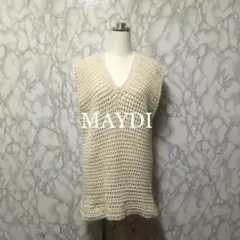 美品 MAYDI マイディ 手編み ハンドニットデザインベスト ロング丈