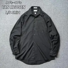 90s 00s VANHEUSEN 長袖 シャツ 黒 無地 古着 L オールド