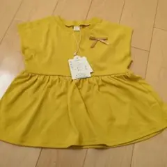 イエロー リボン付き 半袖トップス 100