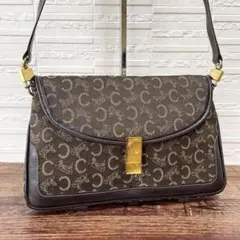 セリーヌ Cマカダム キャンバス×レザー ショルダー バッグ ブラウン
