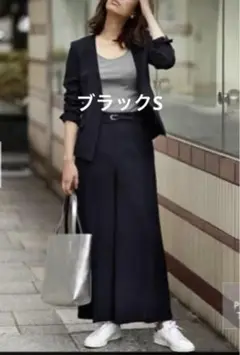 PLST バッグサテンストレッチワイドパンツ ベルト付き