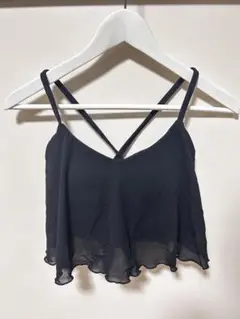 YOMOMENT 裾 フリル メッシュ キャミソール BLACK size:S