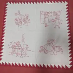手芸モチーフの刺繍のキルトトップ