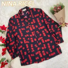 【NINA RICCI】ニナリッチ(9)ブラック×レッド ブラウス 肩パッド入り