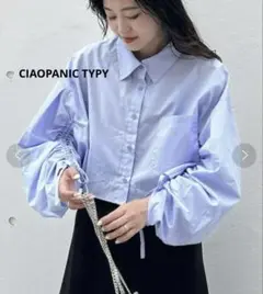 CIAOPANIC TYPY クロップド丈ドロストシャツ 袖 ギャザー リボン