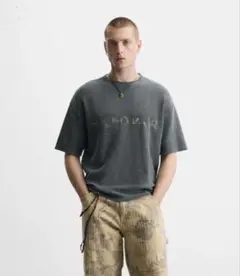ZARA ウォッシュ加工 プリントニット tシャツ