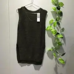 【ジーユー】新品タグ付 緑系 ノースリーブ サマーニット ベスト チュニック M