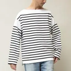 JOHNBULL 長袖 カットソー パネルボーダー ホワイト ブラック M