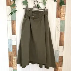 【大人可愛い】オリーブ フレアスカート Mサイズ ベルト付き ウエストゴム