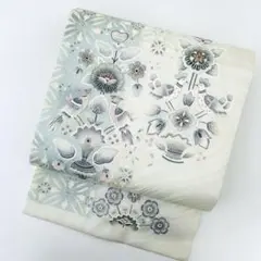 名古屋帯 作家物 駒刺繍 織に染め 素敵なデザイン 九寸 正絹 T-8843