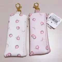 セリア Seria 購入品 合皮 スリムコインケース フック付き イチゴ柄