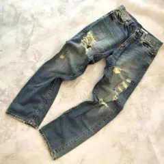 HARE メンズ ダメージ ストレートデニム スタッズ付き ブルー サイズM