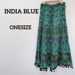 INDIA BLUE 【ONESIZE】エスニック柄ロングスカート　馬　ゾウ