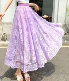 【エルフリーデ】 レースロングスカート❣️パープル✨