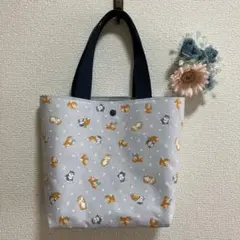 ★ハンドメイド★ 柴犬柄　トートバック　ブルーグレー