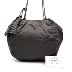 PRADA ショルダーバック 巾着 タッセル 巾着 カーキ 斜め掛け ロゴ刺繍