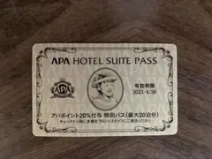 アパホテル 20% 特別パス スイートパス スペシャルクーポン 未使用品 APA