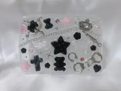 [ピンク×黒×シルバー] デコケース 地雷系 量産型 サブカルゴシック 星 羽