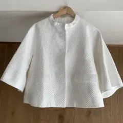 DRAWER ドゥロワー ワッフル 地 ボトル ネック ノーカラー ジャケット