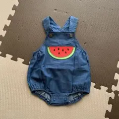 デニムオーバーオール スイカ刺繍