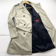 美品　ヒューゴボス　赤タグ　トレンチコート　レザー　ダブルボタン　XL相当