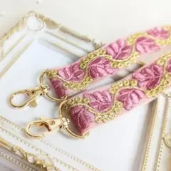 [SALE] PM191| インド刺繍リボン スマホショルダーストラップ　ロゼ