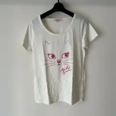 チュチュアンナ猫の顔プリント Tシャツ M~L ホワイト