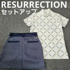 【レザレクション】人気ロゴネーム総柄デザイン 半袖ゴルフセットアップS