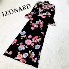 極美品✨ レオナール マキシ丈ワンピース カンカン素材 トリム ブラック M