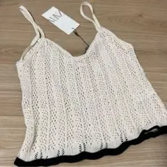 ZARA コントラストオープンワーク トップ S新品