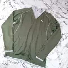 Puma プーマ　ハーフジップ 長袖シャツ オリーブグリーン　Lサイズ