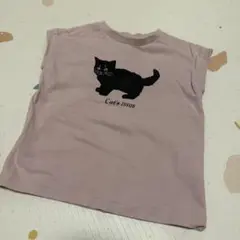 薄いピンクの黒猫Tシャツ 100cm